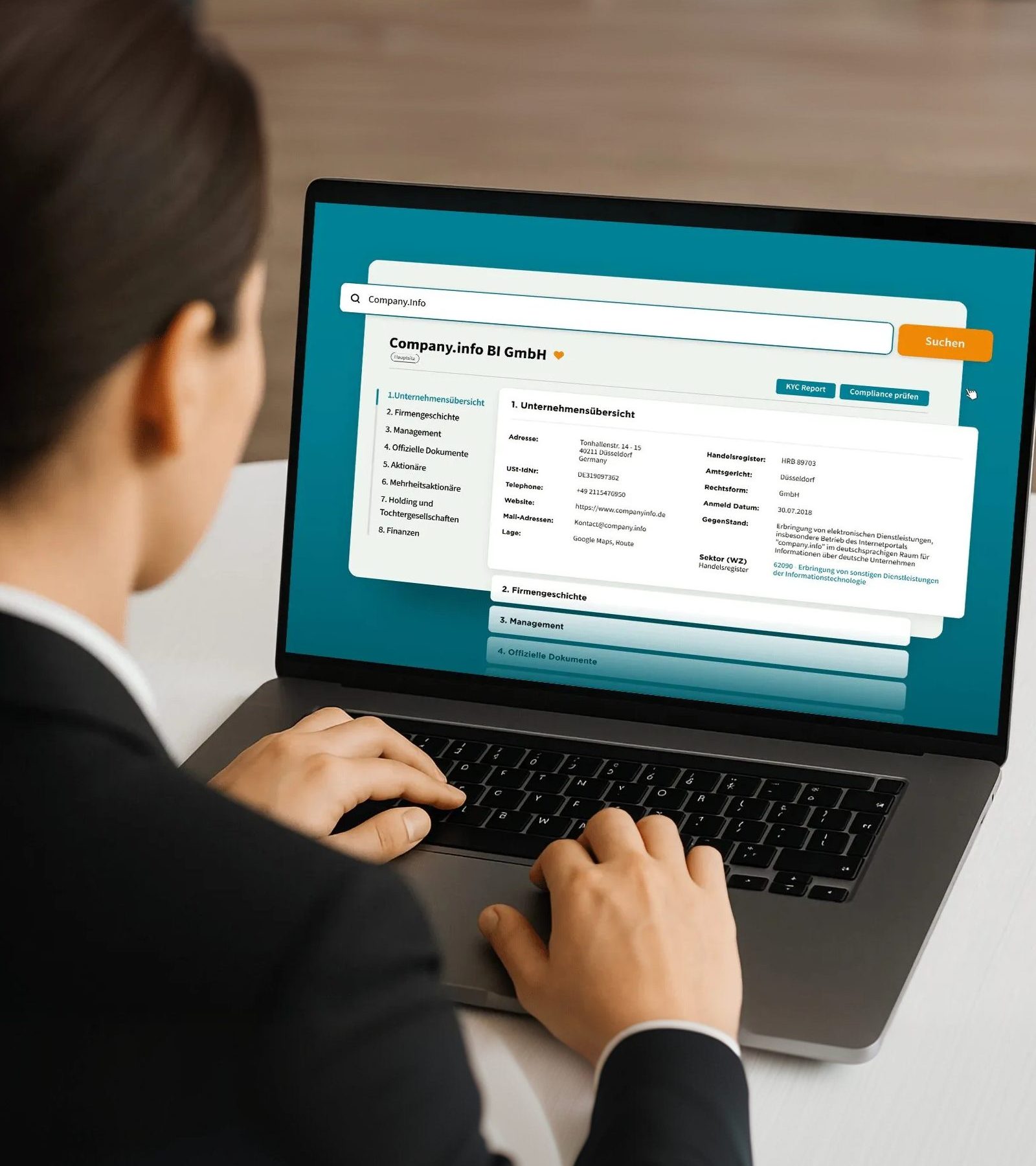 Company.info Online-Portal mit Firmenprofil für Unternehmensprüfungen